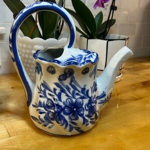 Blue Victoria Ironstone Pottery Teapot Watering Can Style Teapot